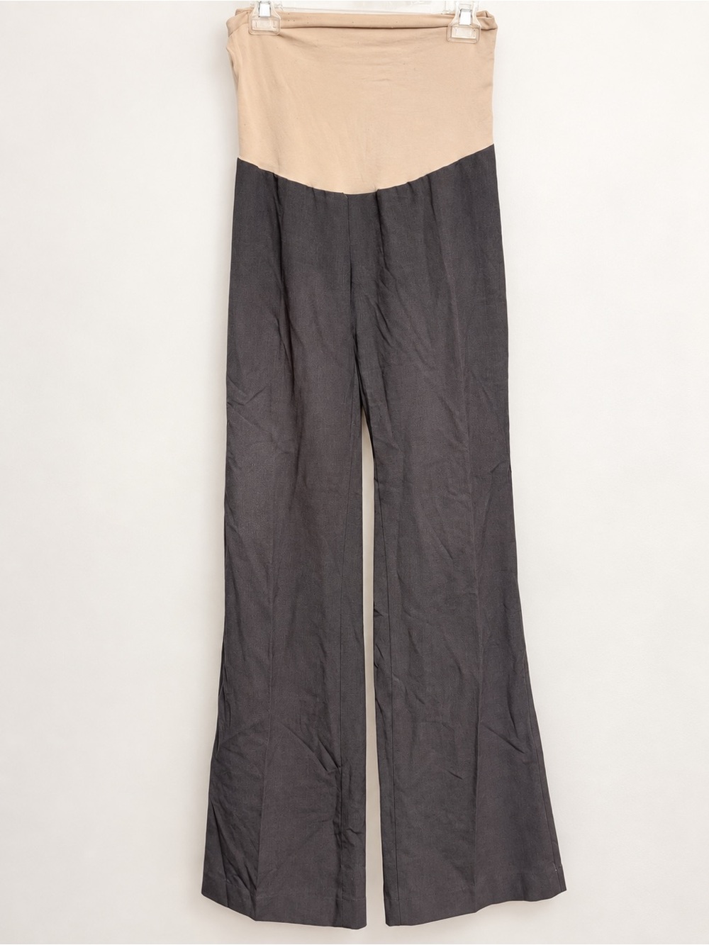 High-Waist Two-Tone Flared Maternity Pants - Beige & Charcoal Oh Baby Size Large